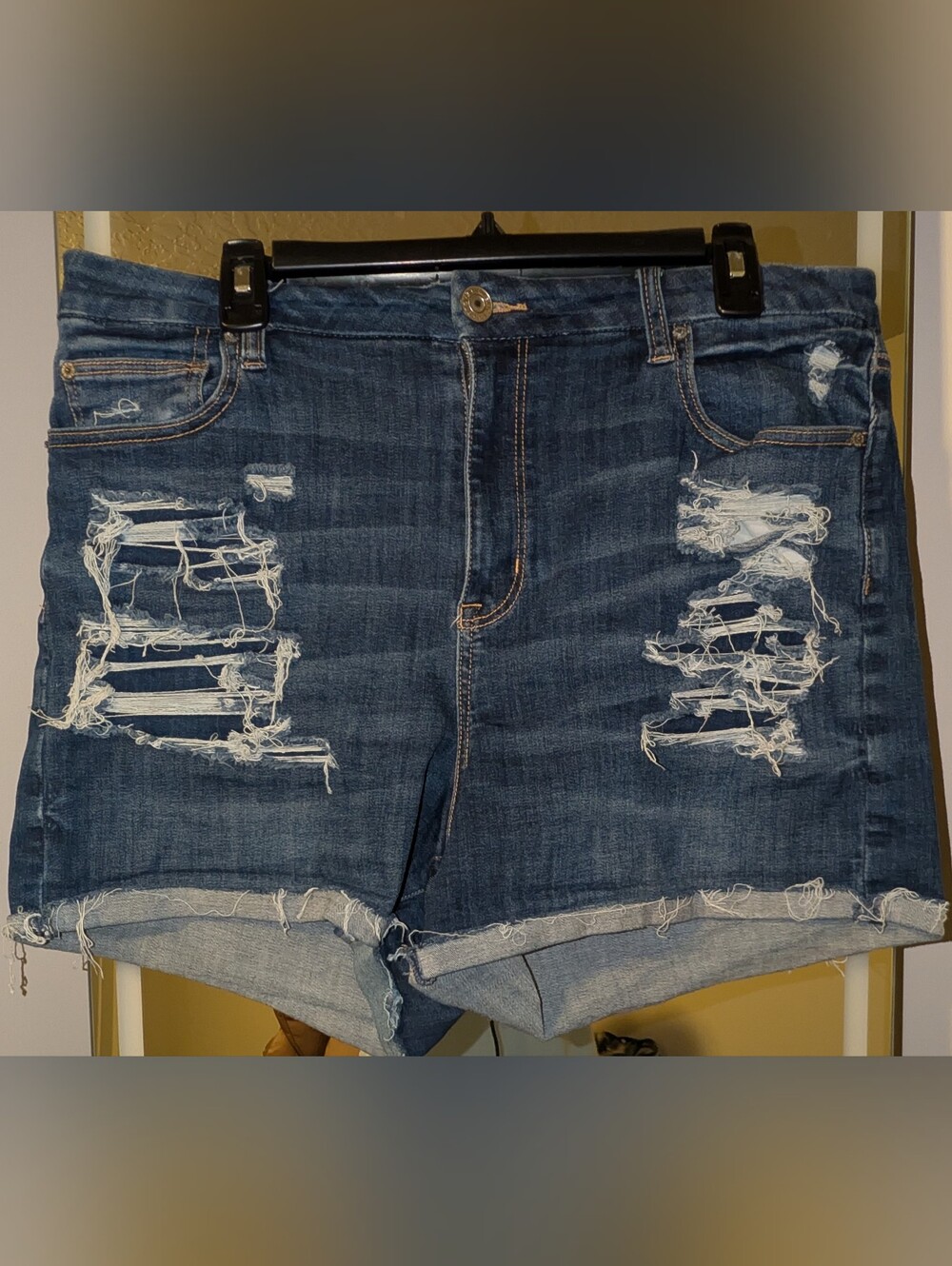 Distressed Denim Shorts - Blue